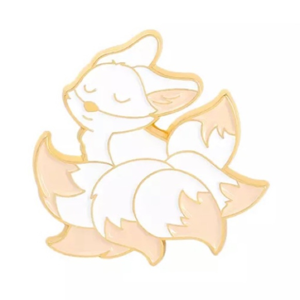 6/$30 Six Tail White Fox Animal Enamel Pin